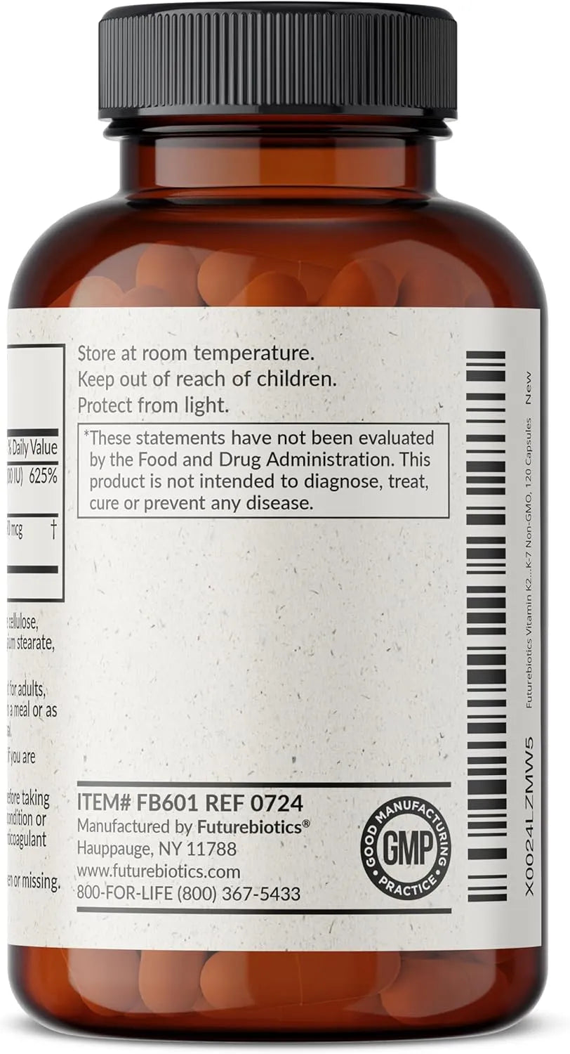 FUTUREBIOTICS - Futurebiotics Vitamin K2 MK7 with D3 120 Capsulas - The Red Vitamin MX - Suplementos Alimenticios - {{ shop.shopifyCountryName }}