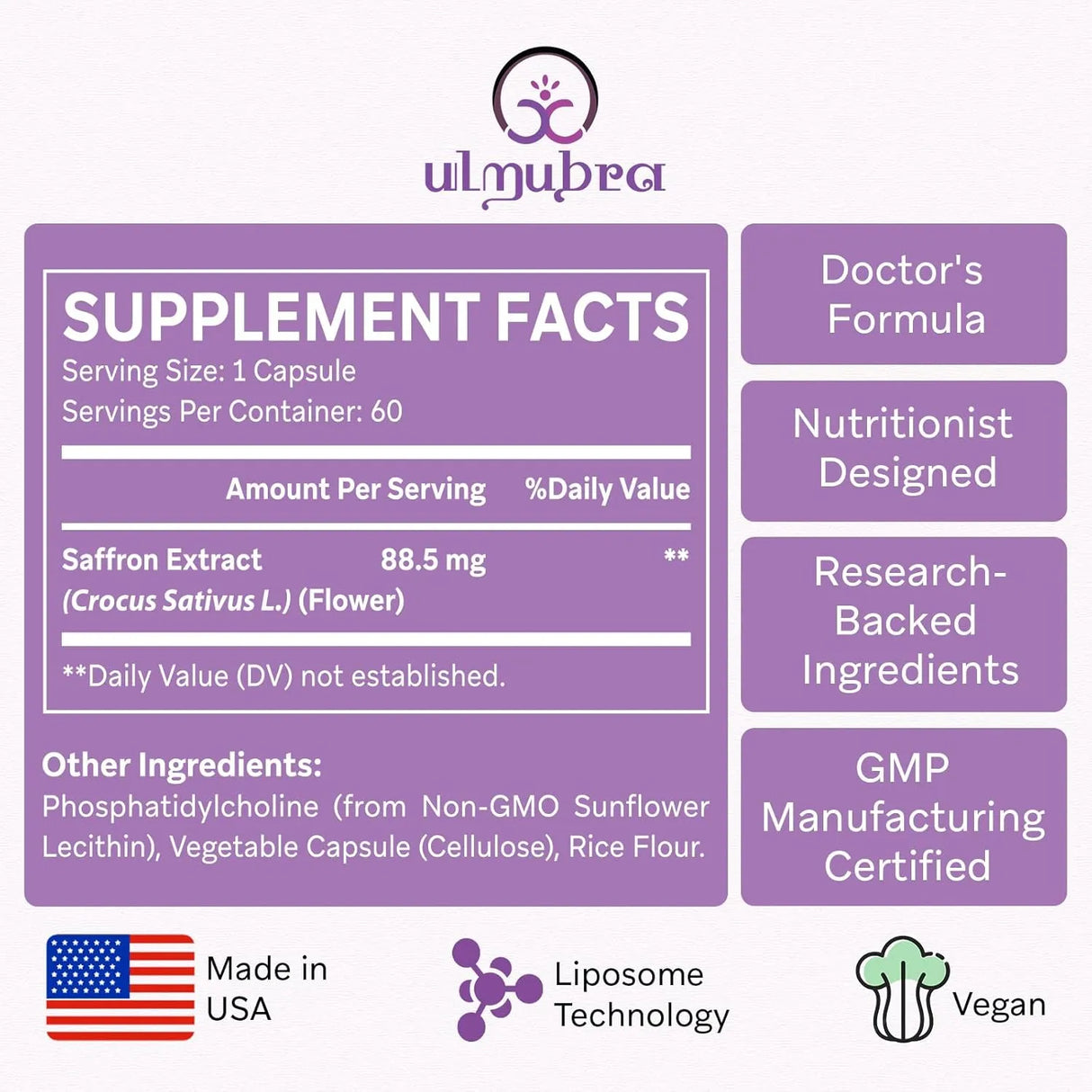 ULMUBRA - Ulmubra Liposomal Saffron 88.5Mg. 60 Capsulas - The Red Vitamin MX - Suplementos Alimenticios - {{ shop.shopifyCountryName }}