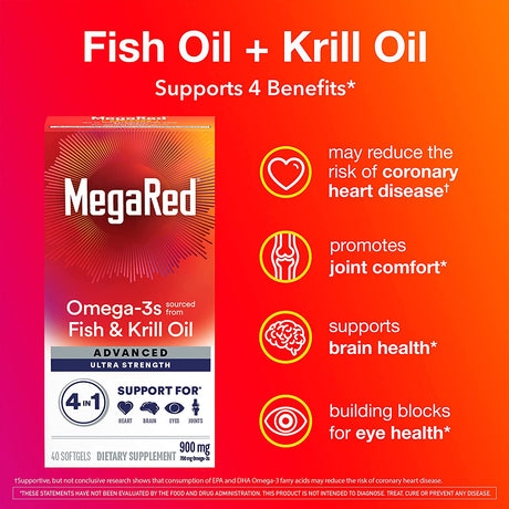 MegaRed Advanced Brain, Heart, Joints & Eye Support Omega 3 Antarctic Krill Oil 900Mg. 60 Capsulas Blandas