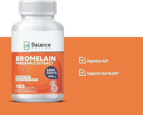 Balance Breens Bromelain Pineapple Extract Supplement 2,400 GDU/g - 500Mg. 180 Capsulas