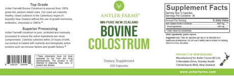 Antler Farms 100% Pure New Zealand Bovine Colostrum 500Mg. 220 Capsulas