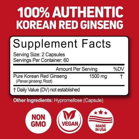 Herbtonics High Strength Ginseng Korean Red Panax Extract 1500Mg. 120 Capsulas