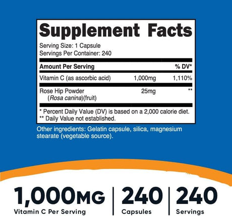 Nutricost Vitamin C with Rose Hips 1000Mg. 240 Capsulas 2 Pack