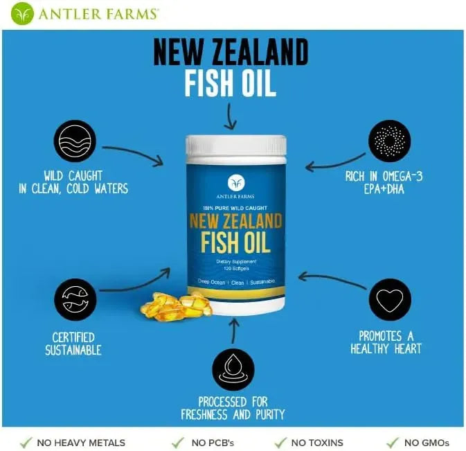 Antler Farms 100 Pure Wild Caught New Zealand Fish Oil 120 Capsulas B