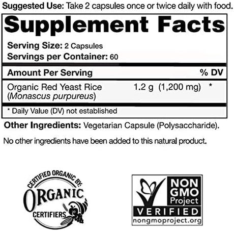 Natural Choice Botanicals Certified Organic Red Yeast Rice Supplement 120 Capsulas