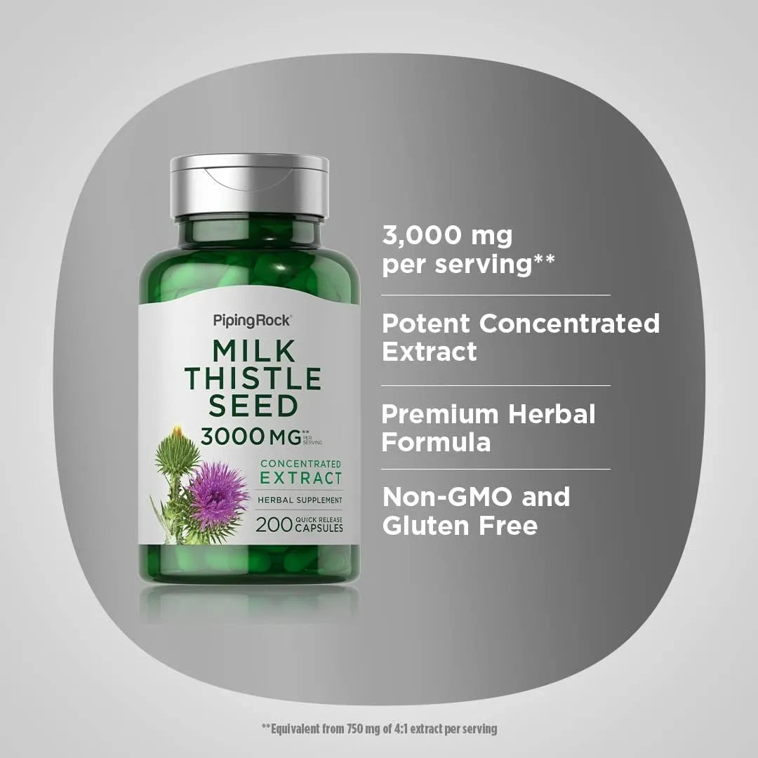 PIPING ROCK - Piping Rock Milk Thistle Seed 3000Mg. 200 Capsulas - The Red Vitamin MX - Suplementos Alimenticios - {{ shop.shopifyCountryName }}