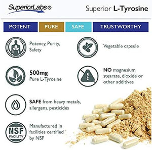 Superior Labs Pure Natural L-Tyrosine 500Mg. 120 Capsulas