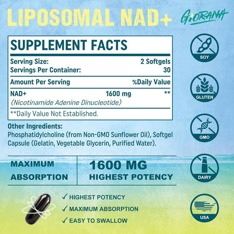 GIORANA 1600Mg. Liposomal NAD+ Supplement 60 Capsulas Blandas