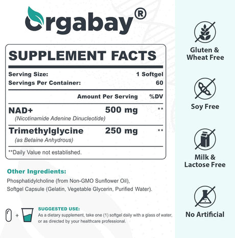 Orgabay Liposomal NAD+ 500Mg. Supplement 60 Capsulas Blandas