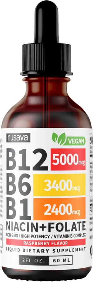 NUSAVA - NUSAVA Vitamin B12 and B6 Liquid Drops Raspberry 2 Fl.Oz. 2 Pack - The Red Vitamin MX - Suplementos Alimenticios - {{ shop.shopifyCountryName }}