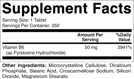 Vitamatic Vitamin B6 50Mg. 250 Tabletas