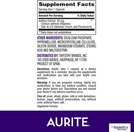 Aurite Saffron Supplement 30Mg. 60 Capsulas
