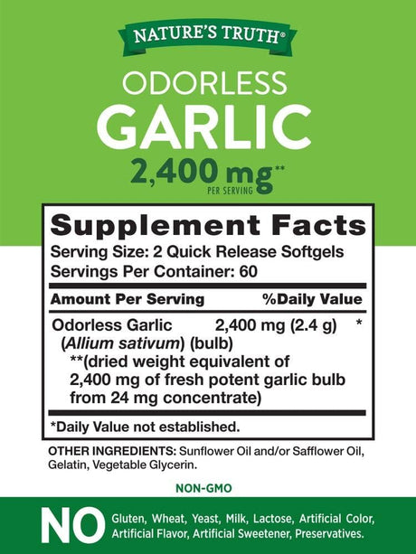 Nature's Truth Odorless Garlic 2400Mg. 120 Capsulas Blandas