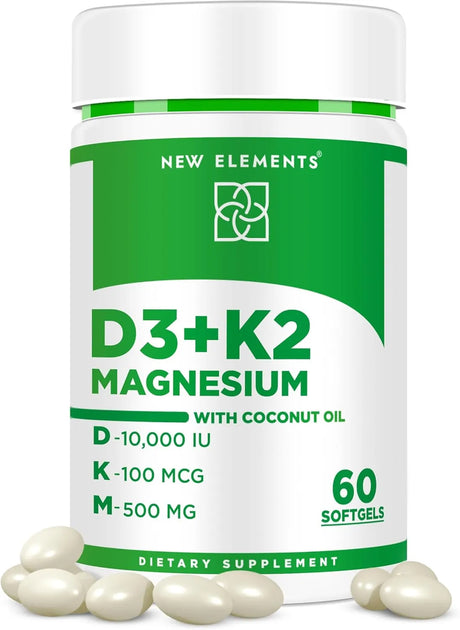 NEW ELEMENTS - New Elements Vitamin D3 K2 10000IU with Magnesium 60 Capsulas Blandas - The Red Vitamin MX - Suplementos Alimenticios - {{ shop.shopifyCountryName }}