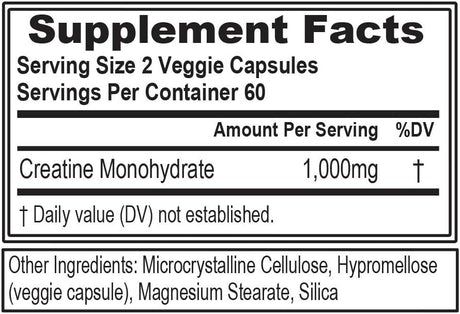 Evlution Pure Creatine Monohydrate Capsules 1000Mg. 120 Capsulas