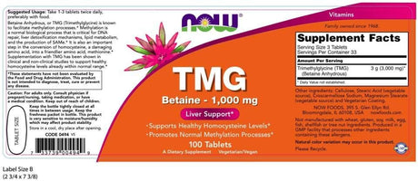 NOW Supplements TMG 1000Mg. 100 Tabletas