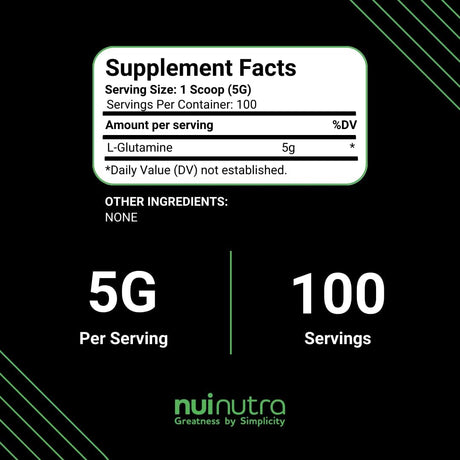 NUI NUTRA L Glutamine Powder Supplement 100 Servicios 500Gr.
