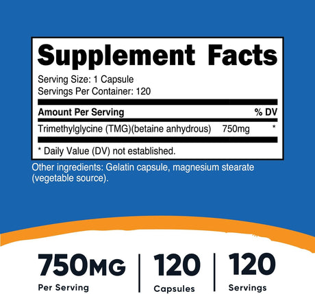 Nutricost TMG (Trimethylglycine) 750Mg. 120 Capsulas