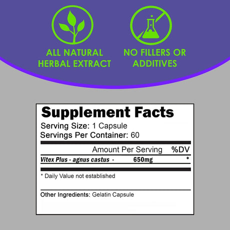 VH Nutrition Baya Casto+ Chasteberry Supplement 650Mg. 60 Capsulas