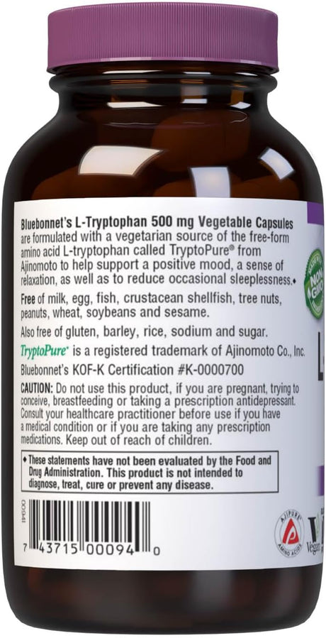 Bluebonnet Nutrition L-Trypotophan 500Mg. 60 Capsulas