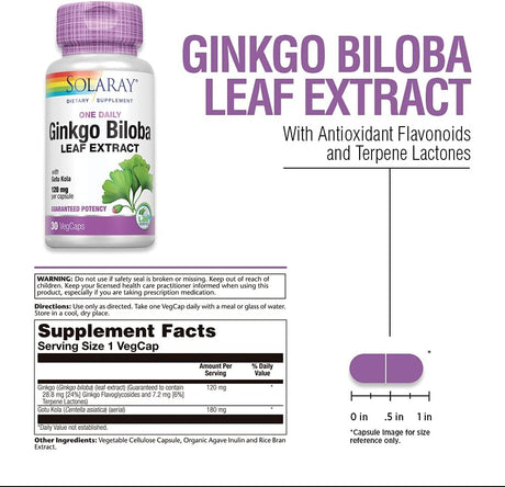 Solaray One Daily Ginkgo Biloba Leaf Extract 30 Capsulas