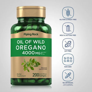 PIPING ROCK - Piping Rock Oregano Oil 4000Mg. 200 Capsulas Blandas - The Red Vitamin MX - Suplementos Alimenticios - {{ shop.shopifyCountryName }}