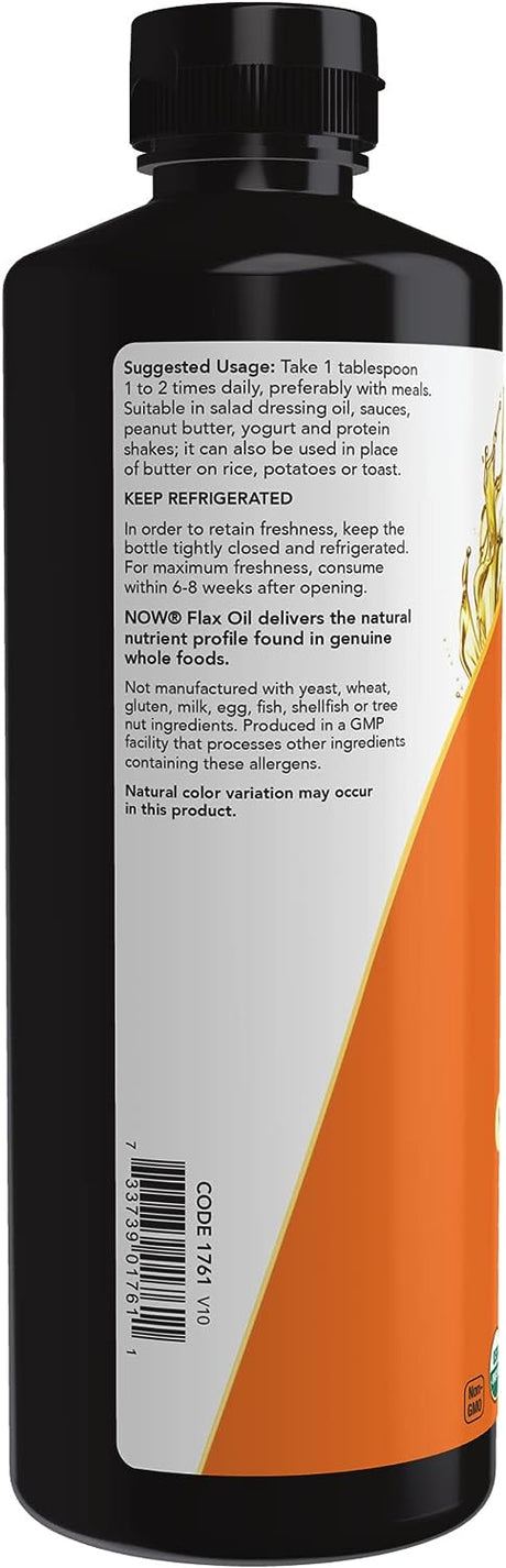 NOW Supplements Certified Organic Flax Seed Oil Liquid 710Ml.