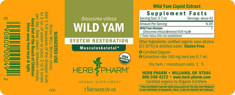 Herb Pharm Certified Organic Wild Yam Liquid Extract 30Ml.