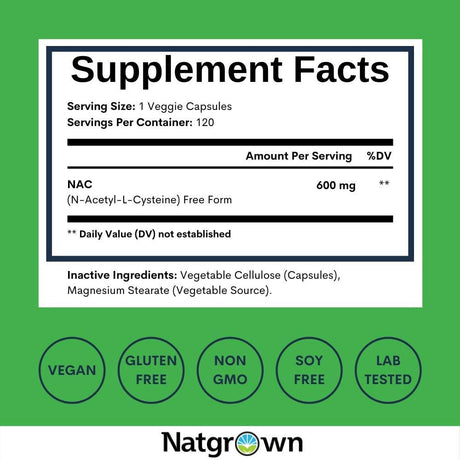 Natgrown NAC N-Acetyl Cysteine 600Mg. 120 Capsulas
