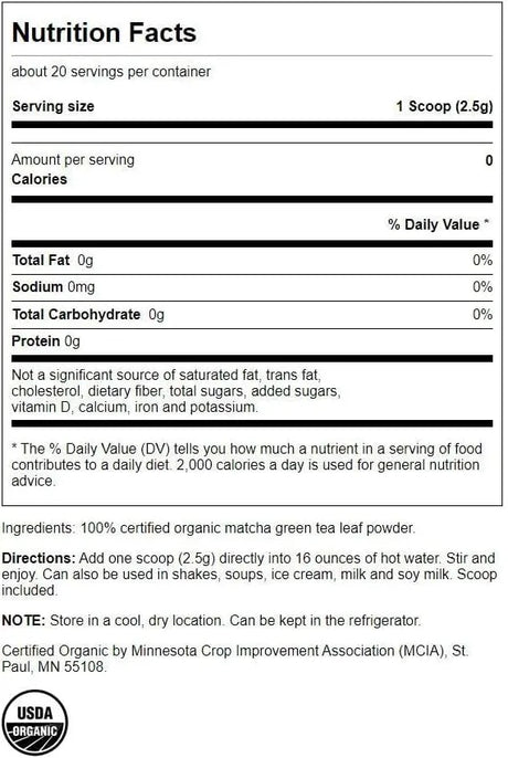 SWANSON - Swanson 100% Certified Organic Matcha Green Tea 50Gr. - The Red Vitamin MX - Suplementos Alimenticios - {{ shop.shopifyCountryName }}