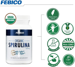 FEBICO Organic Spirulina Tablets 500Mg. 180 Tabletas