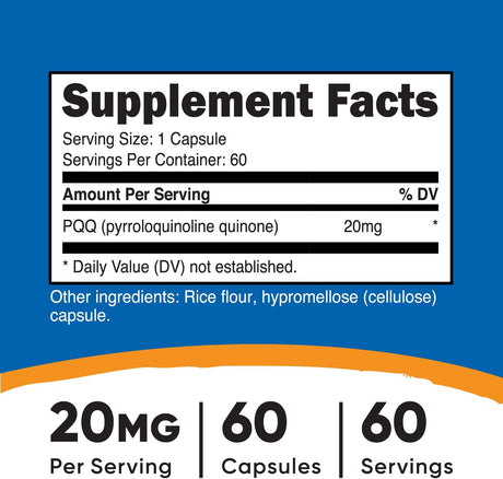 Nutricost PQQ Pyrroloquinoline Quinone 20Mg. 60 Capsulas