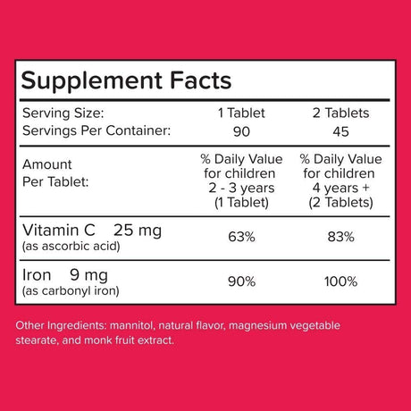 Renzo's Iron Supplements Dissolvable Vegan for Kids 90 Tabletas