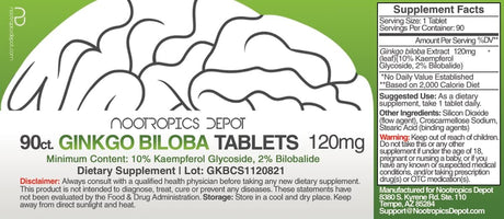 Nootropics Depot Ginkgo Biloba Extract 120Mg. 90 Tabletas