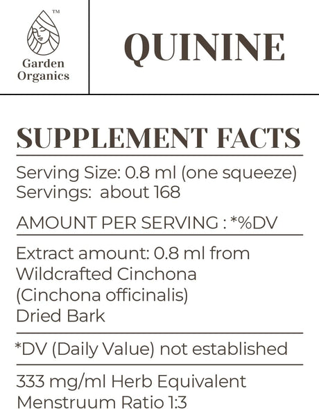 Garden Organics Quinine Natural Tincture Extract 4 Fl.Oz.