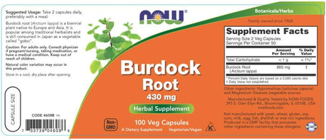 NOW Supplements Burdock Root 430Mg. 100 Capsulas