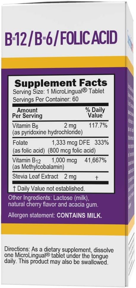 Superior Source No Shot Vitamin B12 Methylcobalamin 1000mcg B6 & Folic Acid 60 Tabletas