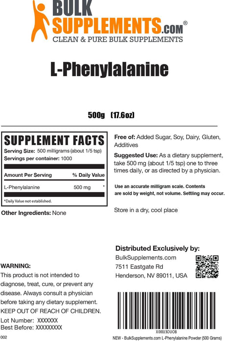 Bulk Supplements L-Phenylalanine Powder 500Gr.