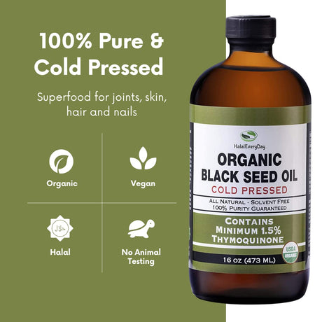 HalalEveryDay Organic Black Seed Oil 473Ml.