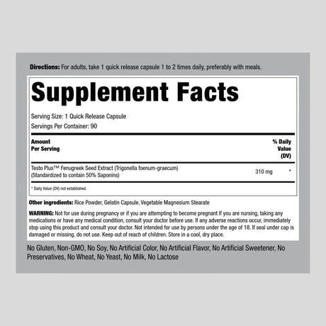 Piping Rock Fenugreek Extract 310Mg. 90 Capsulas