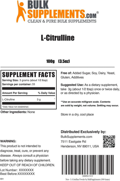Bulk Supplements L-Citrulline Powder 100Gr.