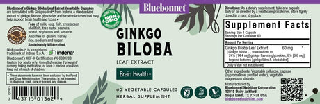 BlueBonnet Ginkgo Biloba Leaf Extract Supplement 60 Capsulas