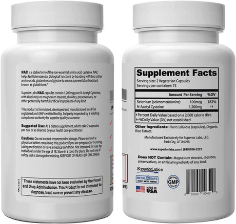 Superior Labs NAC N-Acetyl Cysteine 1200Mg. 150 Capsulas