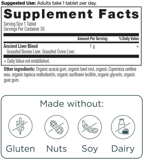 Ancient Nutrition Once Daily Grass-Fed Liver 30 Tabletas