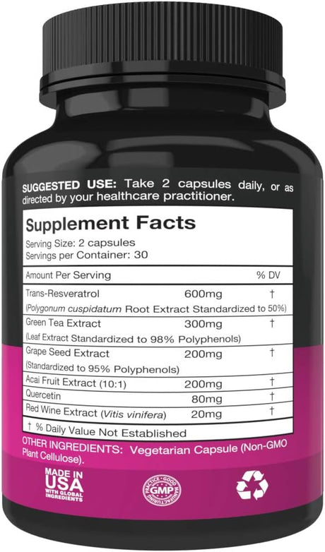 Purest Vantage Resveratrol Supplement 1400Mg. 60 Capsulas