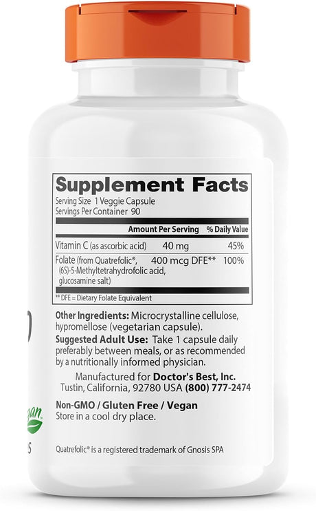 Doctor's Best Fully Active Folate with Quatrefolic 90 Capsulas