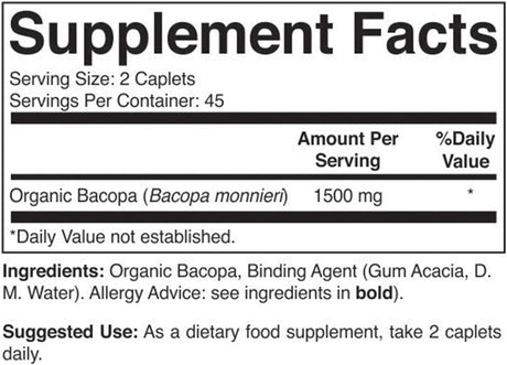 Brieofood Organic Bacopa 1500Mg. 90 Tabletas