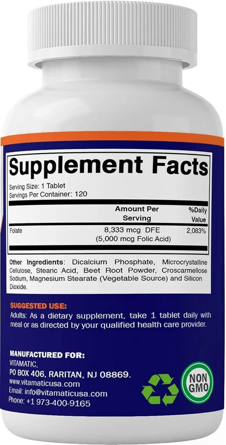 VITAMATIC - Vitamatic Folic Acid 5Mg. 120 Tabletas - The Red Vitamin MX - Suplementos Alimenticios - {{ shop.shopifyCountryName }}