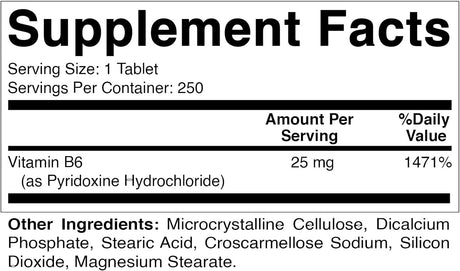 Vitamatic Vitamin B6 25Mg. 250 Tabletas