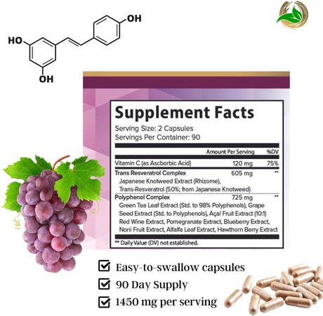 Pure Organic Elements Resveratrol 1450Mg. 180 Capsulas